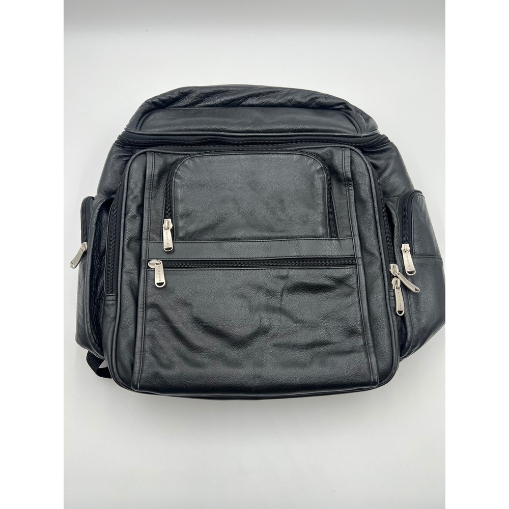 Wilsons Leather Pelle Studio Vintage 90s Black Leather Multi-Pocket Backpack